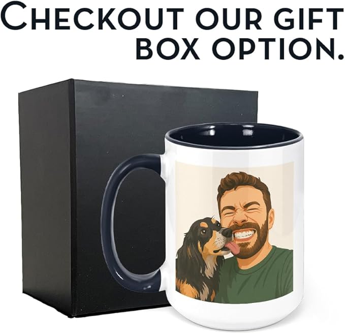 Personalized Coffee Mug, Custom Drawing Portrait Gift, Funny Customized Coffee Gift for Men & Women, Custom Mugs with Pictures, Black 15oz Father's Day Mug