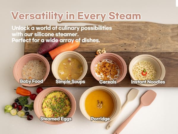 Microwave Silicone Steamer for Baby Food, Made In Korea, Oven & Dishwasher Safe to 482Β°F, Easy Clean, Microwave Pot with Handle & Lid, 100% Food Grade Steamer Bowl (Terracotta Rose, 550ml + 800ml set)