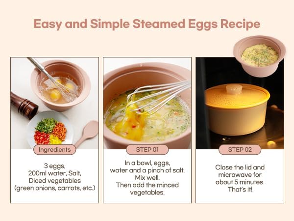 Microwave Silicone Steamer for Baby Food, Made In Korea, Oven & Dishwasher Safe to 482Β°F, Easy Clean, Microwave Pot with Handle & Lid, 100% Food Grade Steamer Bowl (Creme Brulee, 19oz (550ml))
