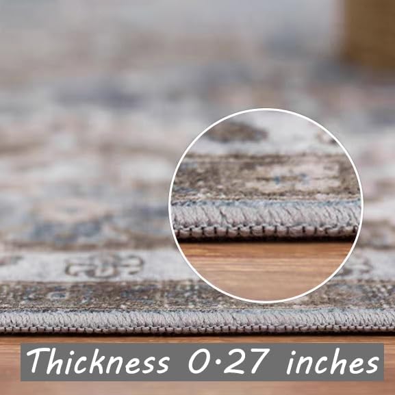 Washable Area Rug 5x7 Retro Boho Chic Medallion Distressed Design Living Room Indoor Non-Slip Large Oriental Accent Throw Rug for Kitchen Bedroom Office Carpet