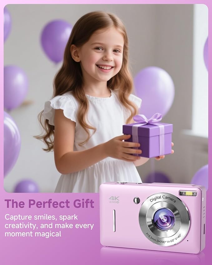 Digital Camera, 44MP FHD 1080P, 16X Zoom, 32GB SD Card, Compact Camera for Kids Teens Adults, Purple
