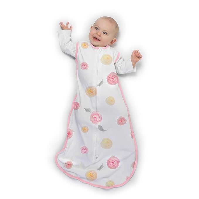 Amazing Baby Cotton Muslin Sleeping Sack, For Baby Girl, Wearable Blanket with 2-way Zipper, Watercolor Roses, Pink, Medium (6-12 Month)