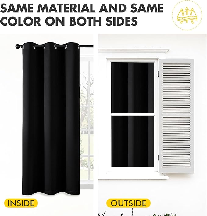 MIULEE Black Blackout Curtains - Bedroom Window Treatment Curtains Thermal Insulated Room Darkening Drapes for Living Room Kitchen Grommet Top Light Blocking Drapery, 40 x 48 Inches Long, 2 Panels