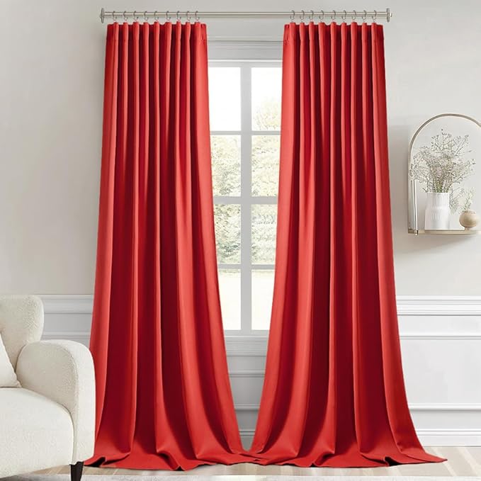 MIULEE Red Back Tab Blackout Curtains 102 Inch Long 2 Panels Set for Living Room Bedroom, Rod Pocket/Pinch Pleated Thermal Insulated Room Darkening Light Blocking Floor to Ceiling Drapes