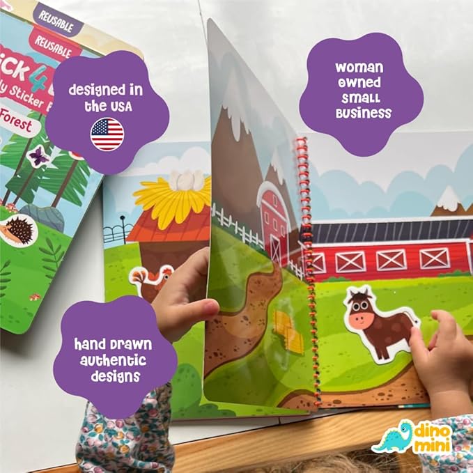 Stick4Ever Jelly Sticker Book - for Kids - Waterproof, Easy to Clean Jelly Stickers for Kids - Reusable Sticker Book for Toddlers with 50 Pcs of Reusable Stickers (Forest)