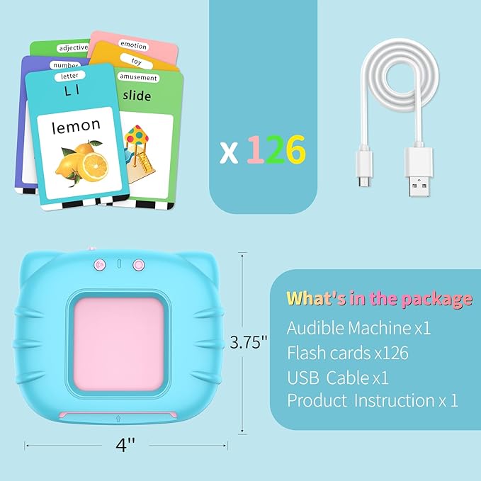 Educational Toys Talking-Flash-Cards, Christmas Birthday Gifts for Boys 1 2 3 4 5 6 Year Old, Learning Toys with 252 Sight Words, Montessori Pocket Speech for Toddlers Ages 1-6, Blue