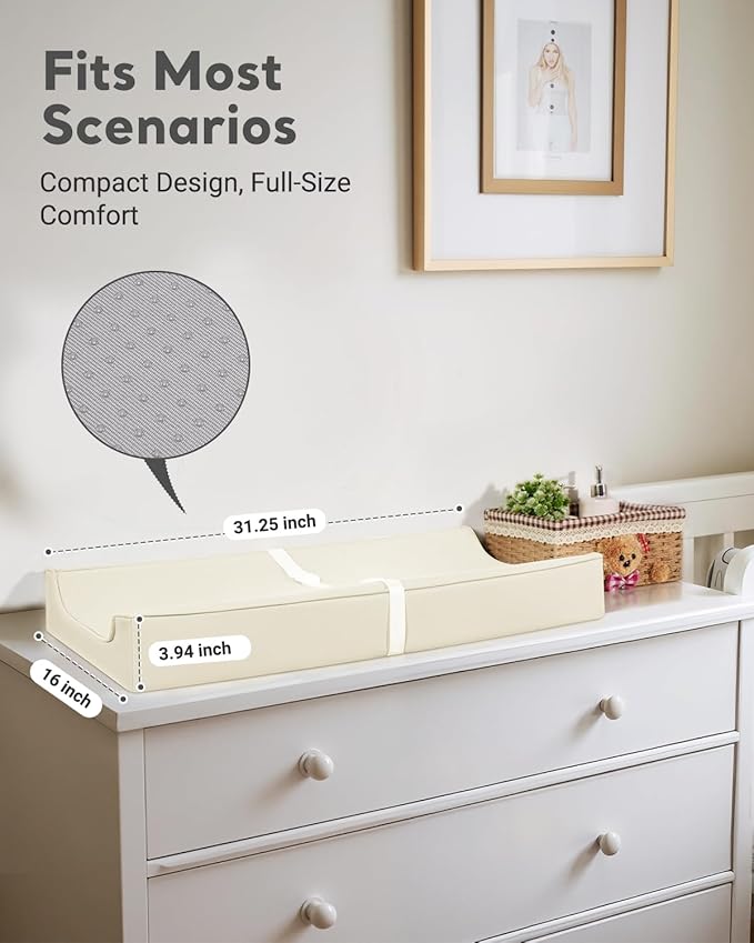 Vegan Leather Waterproof Baby Changing Pad - Wipeable, Extra Thick & Portable & Non-Slip Diaper Mat for Dresser, Crib, Travel | Soft & Safe (White)