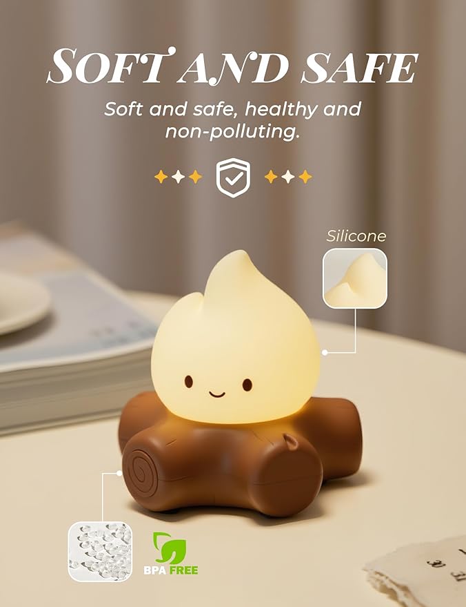 Cozy Campfire Nightlight with Soothing Nature Sounds, White Noise Night Light for Baby Adult, Rechargeable, Cute Flame Lamp, Best Gift for Kids Bedrooms Camping Trips