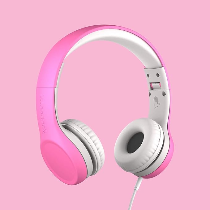 LilGadgets Connect+ Girls Headphones for School Wired with Microphone, Volume Limiting for Safe Listening, Adjustable Headband, Cushioned Earpads for Comfort, Kids Headphones for School, Pink