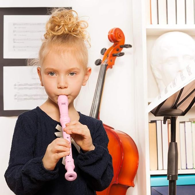 Soprano Recorder Instrument for Kids Beginners Student German Fingering C Key Recorder Instrument 3 Piece with Cleaning Rod and Bag Fingering Chart(Pink)