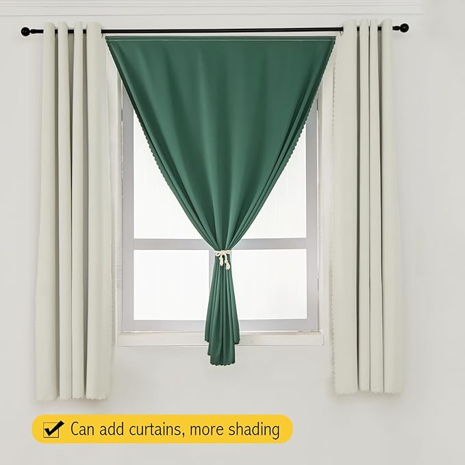 Blackout Curtains for Bedroom Stick On Curtains Window Shades Pull Down Blackout Window Cover No Drillng Self Adhesive Curtains No Rod Small Curtain 47" W X 79" L, Dark Green, 1 Panel