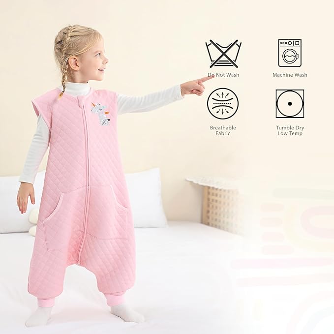Baby Toddler Sleep Sack with Feet 2.5 TOG Winter, Wearable Blanket with Legs, Toddler Sleeping Sack Long Sleeve (Pink, 12-24 Month)