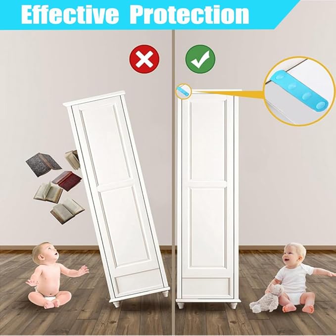 Anti Tip Furniture Anchors for Baby Pet Proofing,Furniture Wall Anchor Furniture Dresser Bookshelf Falling Prevention Device for Children (Blue)