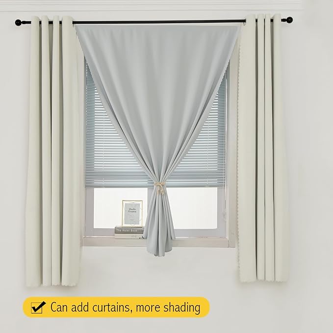 self Adhesive Curtains Portable Blackout Curtain Simple and Easy to Install Bedroom Window Thermal Lnsulated Kitchen Room Darkening Black Small Drapes, 47" W X 71" L, White, 1 Panel