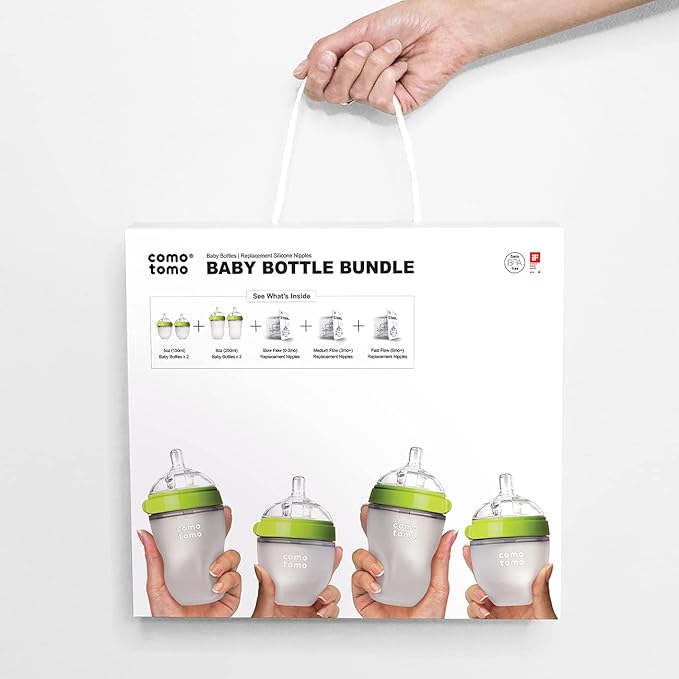 Comotomo Baby Bottle Bundle, Green, (7 Piece Set)