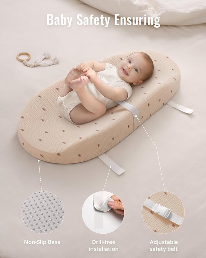 Blissful Diary Muslin Baby Changing Pad with Waterproof Lining Foam, Diaper Changing Table Pad with Cover for Dressers (Sunshine, Avocado)