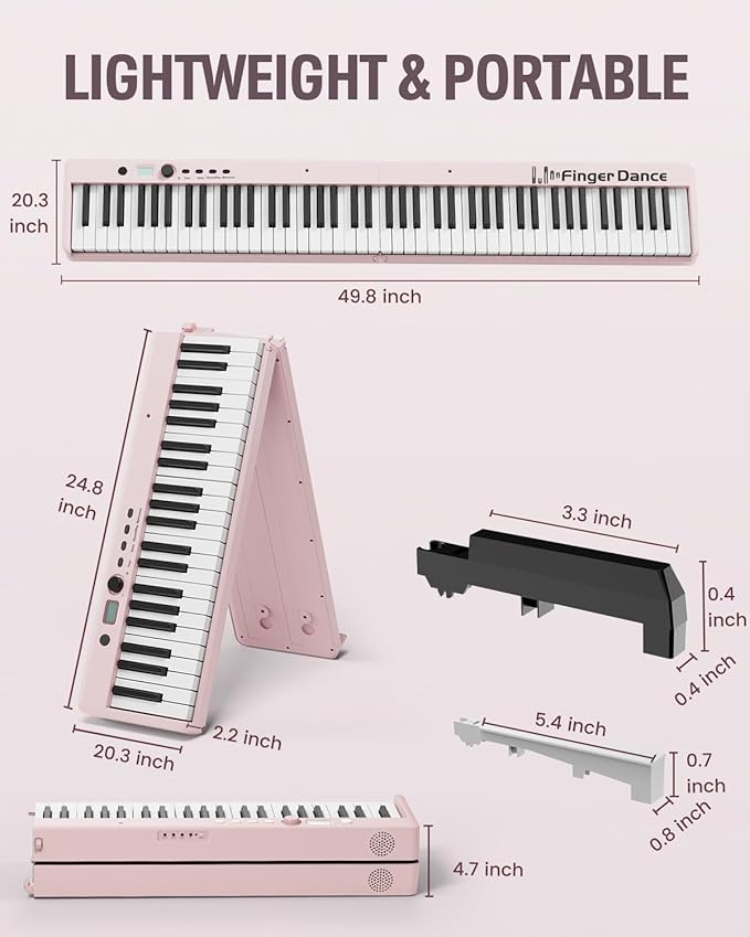 Finger Dance Folding Piano Keyboard 88 Keys, Portable Electric Keyboard with Bluetooth MIDI, Full Size Digital Piano, Wood Grain, Semi-Weighted, Touch Sensitive, with Storage Bag for Beginner