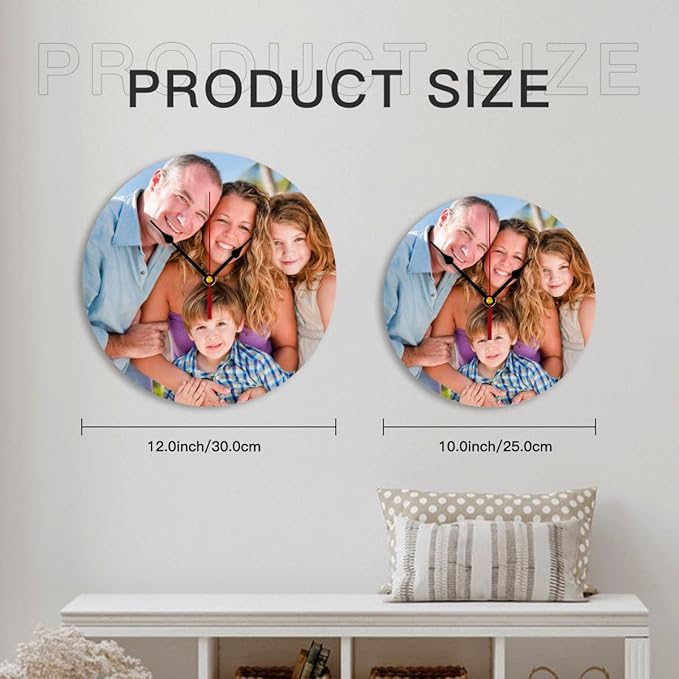 Generic Custom Clocks for Walls Personalized Picture Hanging Time Clocks That PVC Customized Round Silent Clock for Living Room Wedding Friend Family Lover, 12inch-30cm