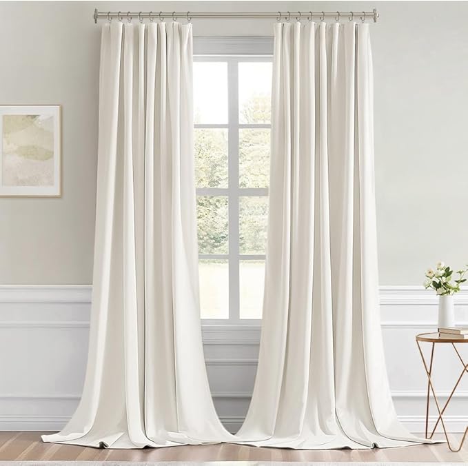 MIULEE Ivory Back Tab Blackout Curtains 108 Inch Long 2 Panels Set for Bedroom, Rod Pocket/Pinch Pleat Extra Long Thermal Insulated Living Room Darkening Pleated Light Blocking Drapes
