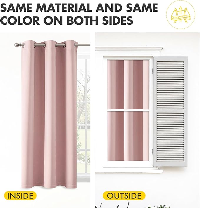 MIULEE Baby Pink Blackout Curtains for Girls Bedroom Living Room 78 Inches Long 2 Panels, Nursery Thermal Insulated Room Darkening Drapes Solid Grommet Top Noise Reducing Window Curtains 40x78 Inch