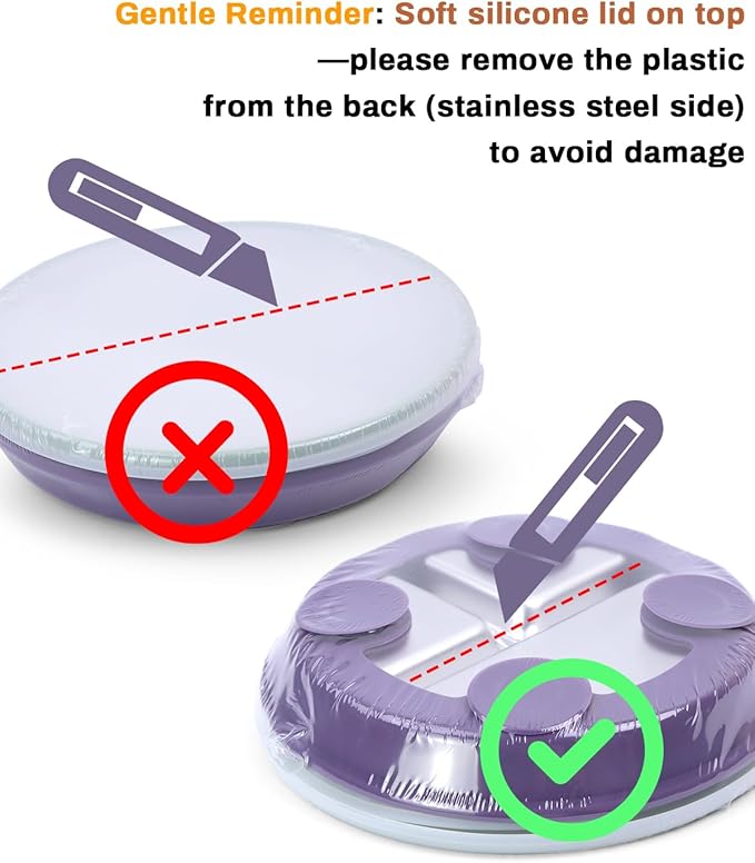 Stainless Steel Toddler Suction Plate with Lid, Deepened 9" Divided Plates with Removable Silicone Sleeves for Kids, Non Toxic Unbreakable Snack Dishes Set of 4, Sage Blue Gray Blush