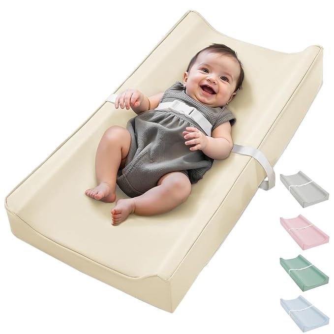Vegan Leather Waterproof Baby Changing Pad - Wipeable, Extra Thick & Portable & Non-Slip Diaper Mat for Dresser, Crib, Travel | Soft & Safe (White)