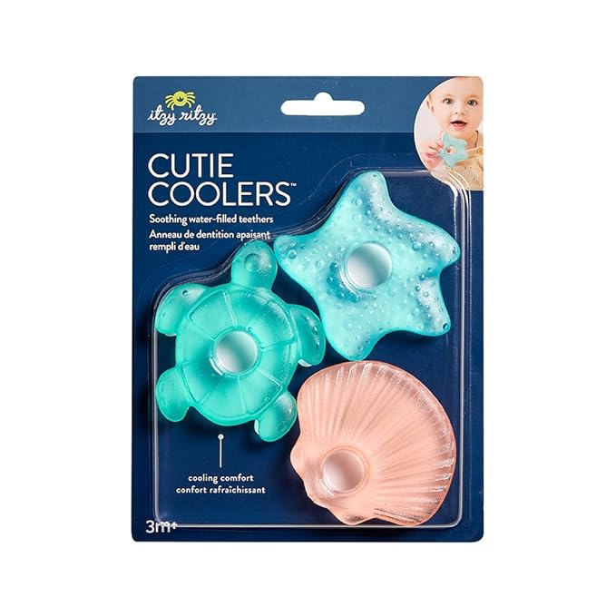 Itzy Ritzy Water-Filled Teethers - Cold Cutie Coolers Textured On Both Sides to Massage Sore Gums & Emerging Teeth - Can Be Chilled in Refrigerator, Set of 3 Seaside Water Teethers