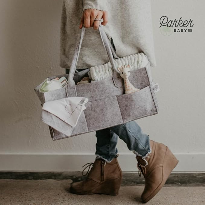 Parker Baby Diaper Caddy - Nursery Storage Bin and Car Organizer for Diapers and Baby Wipes - Gray, Regular