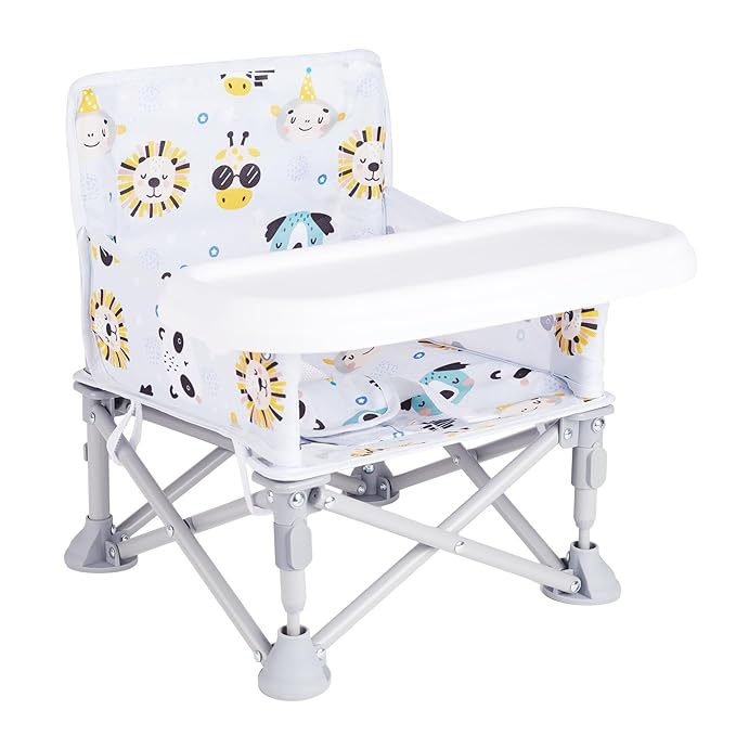 Portable Booster Seat, Toddler Baby Seat with Tray for Dining Table Compact Floor Chair for Camping Lawn Beach Babies Travel 6-36 Months