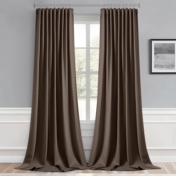 MIULEE Chocolate Brown Back Tab Blackout Curtains 120 Inch Long 2 Panels Set for Bedroom, Rod Pocket/Pinch Pleated Extra Long Thermal Insulated Living Room Darkening Light Blocking 10FT Drapes