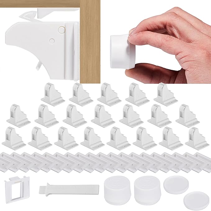 20 Pack Child Safety Magnetic Cabinet Locks - Safeasy Adhesive Baby Proofing Cabinets & Drawers Latches