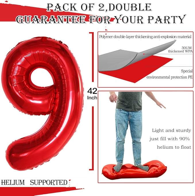 GOER Number 29 Balloons for 29th Birthday Party Decorations,42 Inch Jumbo Foil Helium 92 Balloons for 92nd Birthday Party Decoration (Red)