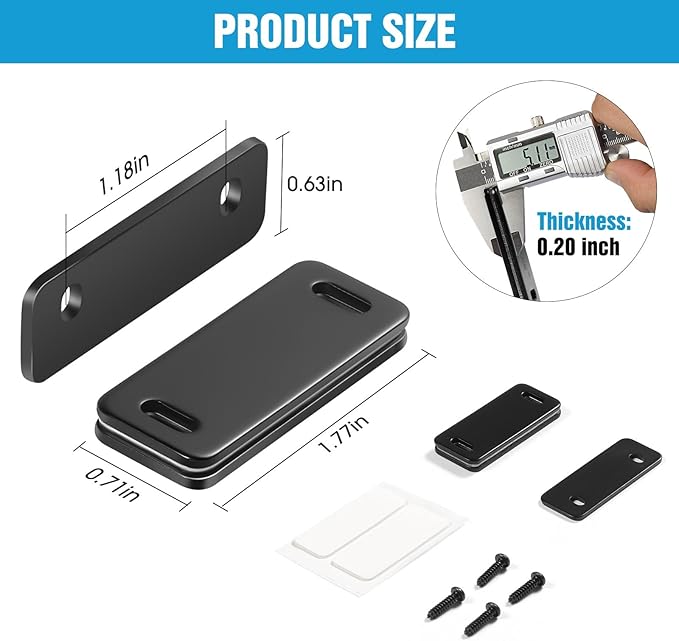 Ultra Thin Cabinet Magnets Door Catch, Adhesive Drawer Latch,Cabinet Magnetic Catch for Kitchen,Closet Door,Cupboard Wardrobe,Sliding Closure,No-Gap Design (Black 4PCS)