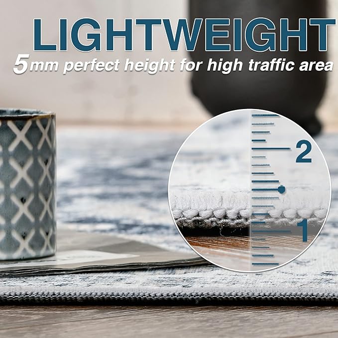 jinchan Runner Rug 2x6 Machine Washable Hallway Rug Dark Blue Vintage Floral Print Non-Slip Low Pile Ultra-Thin for Kitchen,Entryway,Laundry Room,Bedroom,Farmhouse (2‘x6’,Dark Blue)