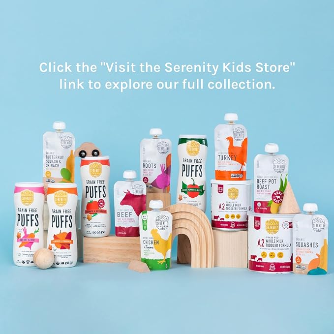 Serenity Kids 6+ Month Organic Veggie Puree Baby Snacks Pouches - Carrot, Spinach & Basil - No Sugar Added, BPA Free & Allergen Free Baby Puree Pouches - 3.5 Oz, 6 Pack