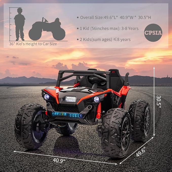 2 Seaters 24V Ride on UTV with Remote Control,10AH Battery, 400W Powerful Motors with 17" EVA Wheels, 20.5β Seat Width Electric Ride Toy with Metal Suspension,LED Lights,Music,Horn (Red)