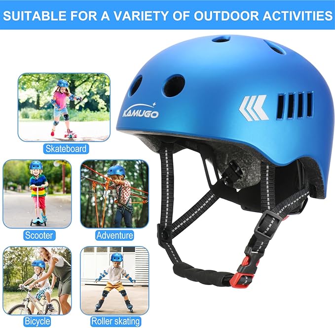 KAMUGO Kids Bike Helmet Set, Toddler Helmet for Ages 2-8 Boys Girls with Sports Protective Gear Set Knee Elbow Wrist Pads for Skateboard Cycling Scooter Rollerblading