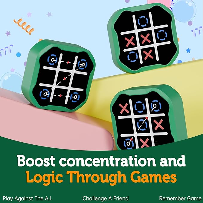 3 in 1 Electronic Tic Tac Toe Game, Handheld Digital Tic Tac Toe Bolt Game with Silent Mode, Portable Learing Toy Gift for Kids & Adults, Green(One Pack)