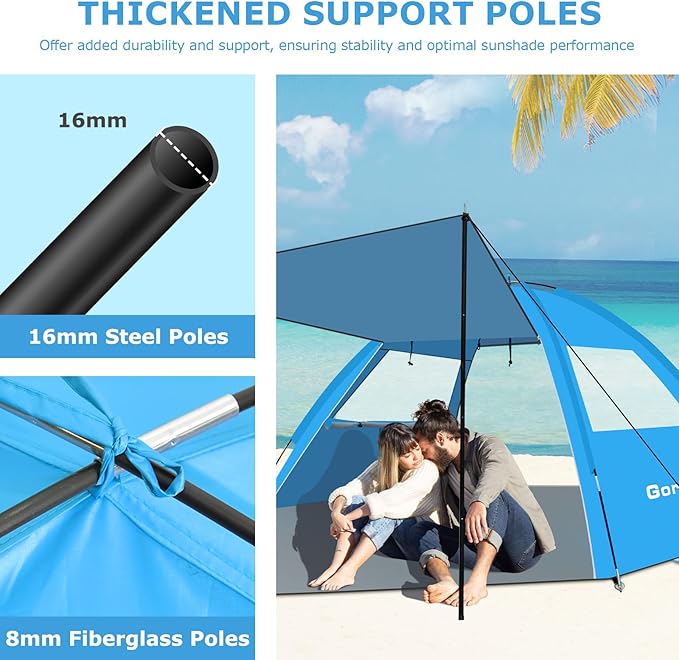 Gorich Beach Tent with Canopy - Easy Setup 3-4/5-6/7-8 Person Portable Sun Shelter, UPF 50+ UV Protection Sun Shade, Lightweight & Compact Beach Cabana for Family Travel
