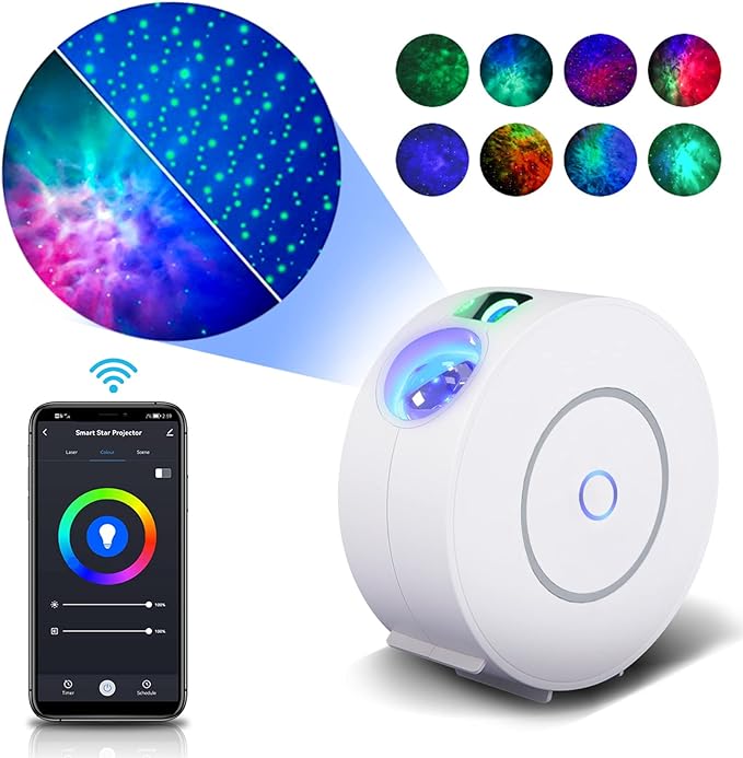Star Projector, Galaxy Projector for Bedroom, Smart APP & Voice Control Galaxy lamp, Compatible with Alexa & Google Home, for Kids Adults Bedroom,Room Decor,Game Room,Party (White Round)