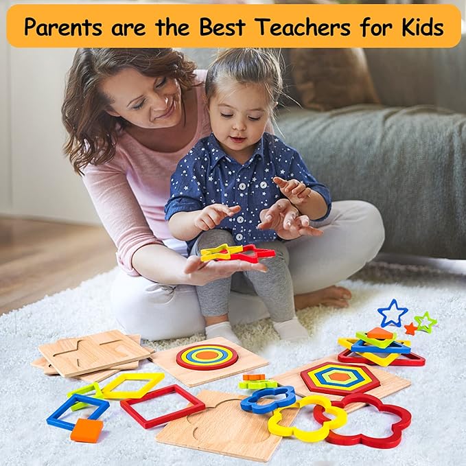 Toddler Puzzles Montessori Toy Wooden Shape Sorting Puzzle Sensory Toy Toddler Activities Preschool Learning Educational Autistic Developmental 1 2 3 Year Old Girl Boy 1-3 Dementia Game Easter Gift