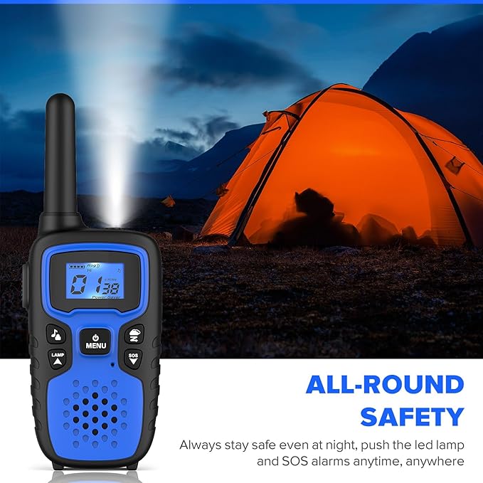 Wishouse Walkie Talkies for Kids Adults - Long Range Rechargeable 2 Way Radios,Gift,Hiking Accessories Camping Gear with Lamp,SOS Siren,NOAA Weather Alert,VOX,Easy to Use Blue Green 2 Pack