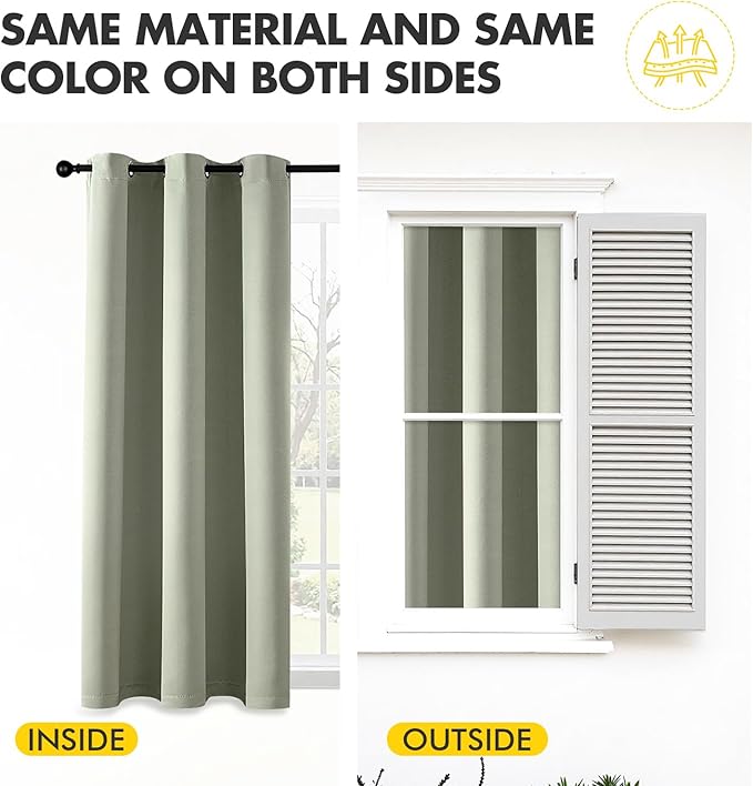 MIULEE Sage Green Blackout Curtains - Thermal Insulated Bedroom Curtains Room Darkening Drapes for Living Room Kitchen Grommet Top Light Blocking Window Treatment, 40 x 48 Inches Long, 2 Panels