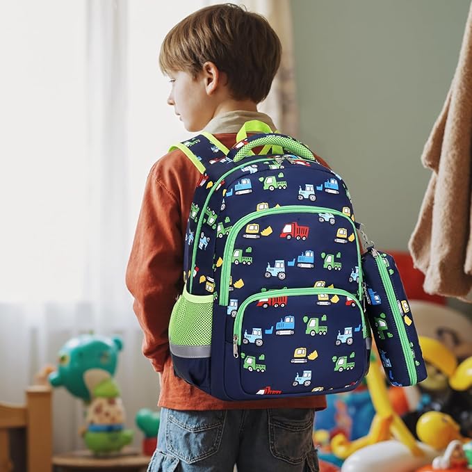 mygreen 3PCS Kids Backpack Set - Waterproof Bookbag with Lunch Box for Boys Ages 3-12, Adorable Cartoon Prints for School & Outdoor Use Blue Soccer
