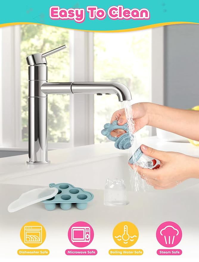 Baby Popsicle Molds & Food Feeder Set, Baby Fruit Feeder for Infant Teething Relief & Safe Infant Self Feeding 4 Months+ Starting Solids for Baby Essentials (Green+Beige)