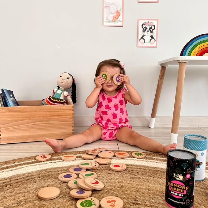 bee smart Wooden Memory Game - Matching Memory Game for Kids 3 and Up, 16Pcs | Educational Toy for Preschool Toddlers Board Games (Space)