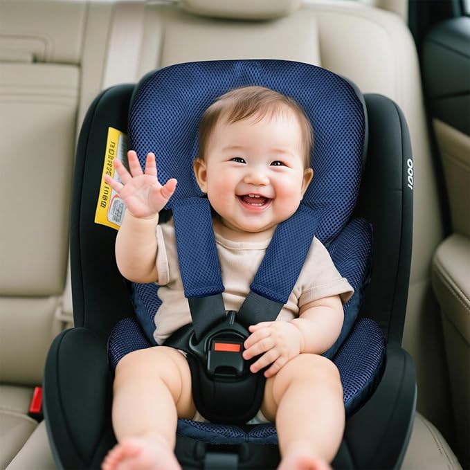 Infant Car Seat Insert for Newborn Girls Boys, Summer Mesh Baby Carseat Head Support with Strap Pads, Soft Reversible Baby Car Seat Insert Cushion Pad for Car Seat, Stroller, Bouncer, Swing, Blue