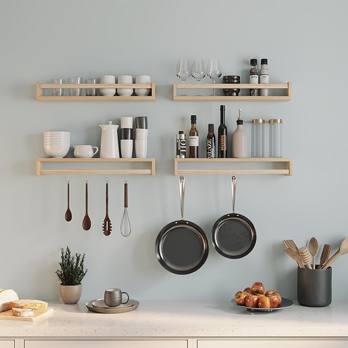 Heimlove Nursery Floating Shelves, Wood Nursery Book Shelves for Wall, 24 inch Wall Bookshelf for Kids Solid Wood for Books,Toys and Decor Storage, Set of 3