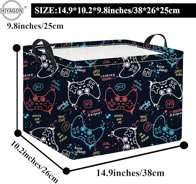 HIYAGON Rectangular Game Basket for Boys Kids Baby Storage Basket Storage Bin Organizer Box Room Decor(Game)