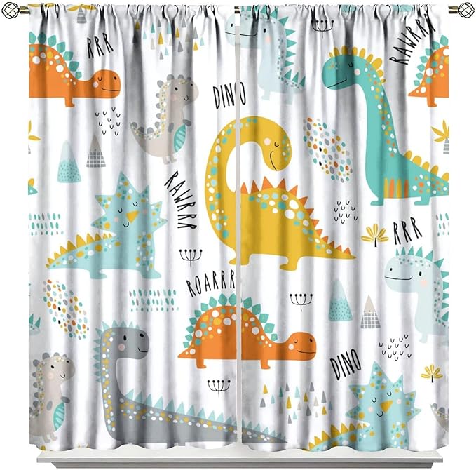 Dinosaur Curtains for Kids Boys Girls Home Decor Childish Cute Dino Animals Print Pattern Rod Pocket Blackout Window Drapes for Nursery Baby Bedroom Playroom W21xL45in 2 Panels